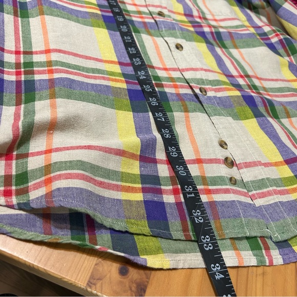 EDDIE BAUER Linen Blend Button Down Shirt Plaid Colorful Crisp Sz XXL Regular - Picture 12 of 13